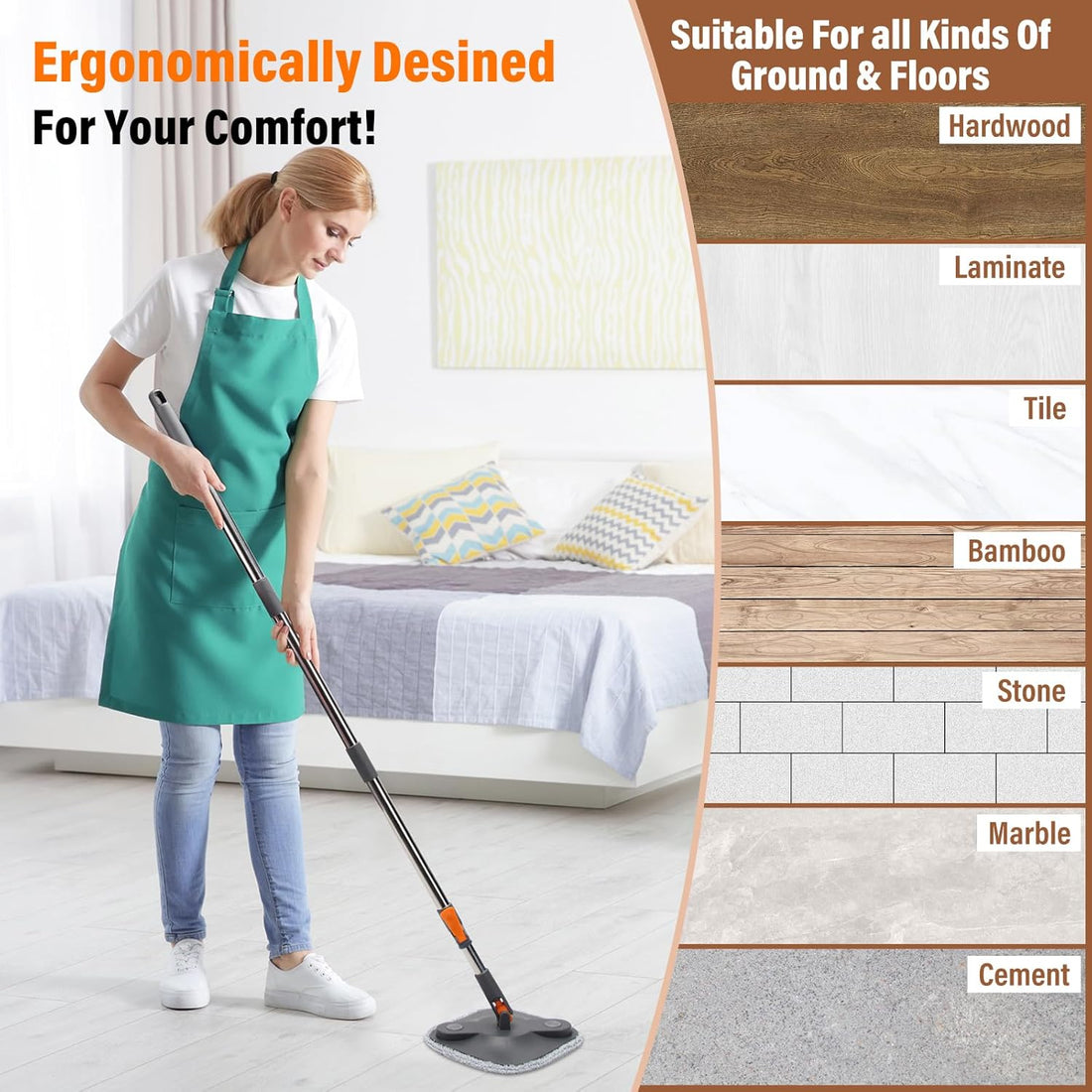 Spin Mop and Bucket Set with Self Separation Dirty and Clean